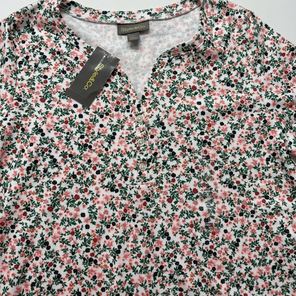 Style & Co. Pink and Green Floral Short Sleeve Top - Picture 2 of 5